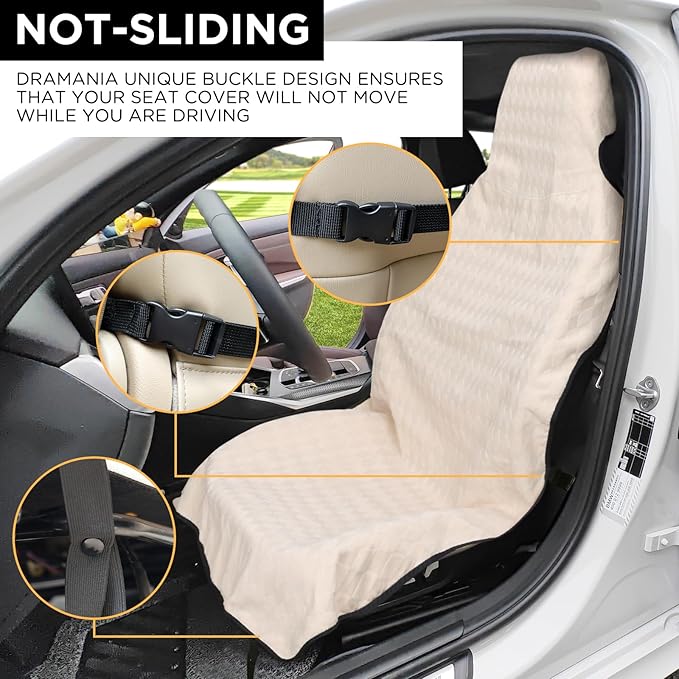 Waterproof Seat Cover Towel, 2PCS Premium Sweat Carseat Protector, Perfect for Universal Anti-Slip Car Truck SUV Seat, Great for Surfing Yoga Gym Workout, Beige (Jacquard)