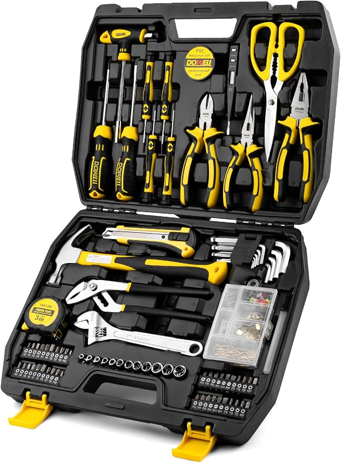 DOWELL Tool Set 185 Piece, General Household Tool Kit, Hand Tool Kit with Toolbox Storage Case for Home Repair