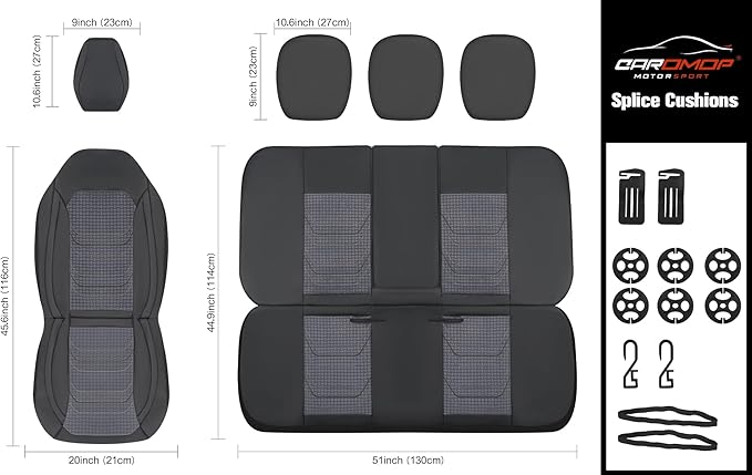 CAROMOP Premium PU Leather&Flannel Car Seat Covers Full Seats,Split Bench Compatible Car Interior Covers, Universal Fit Most Car Sedan Truck SUV(5-Seat Black/Grey)