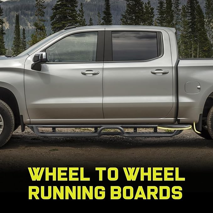 BINARY STAR Wheel to Wheel Running Boards Compatible with 2007-2018 Chevy Silverado/GMC Sierra 1500 Crew Cab, 07-19 Silverado/Sierra 2500 3500. Side Steps, 4-Steps Design Step Bars Nerf Bars.