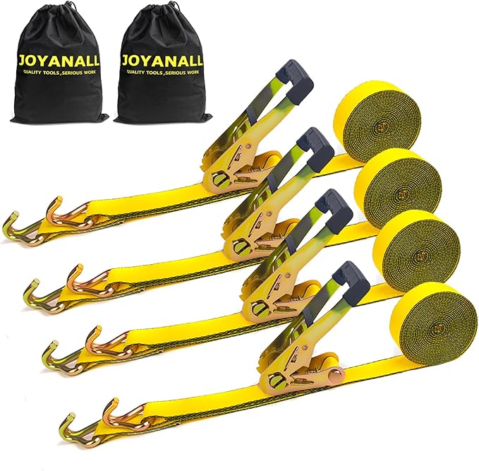 2 Inch Ratchet Straps Heavy Duty，20ft Tie Down Straps Ratchet with Double J Hook, 10000lbs Break Strength, Cargo Ratchet Straps for Moving, Truck, Trailers, Motorcycles (4 Pack)