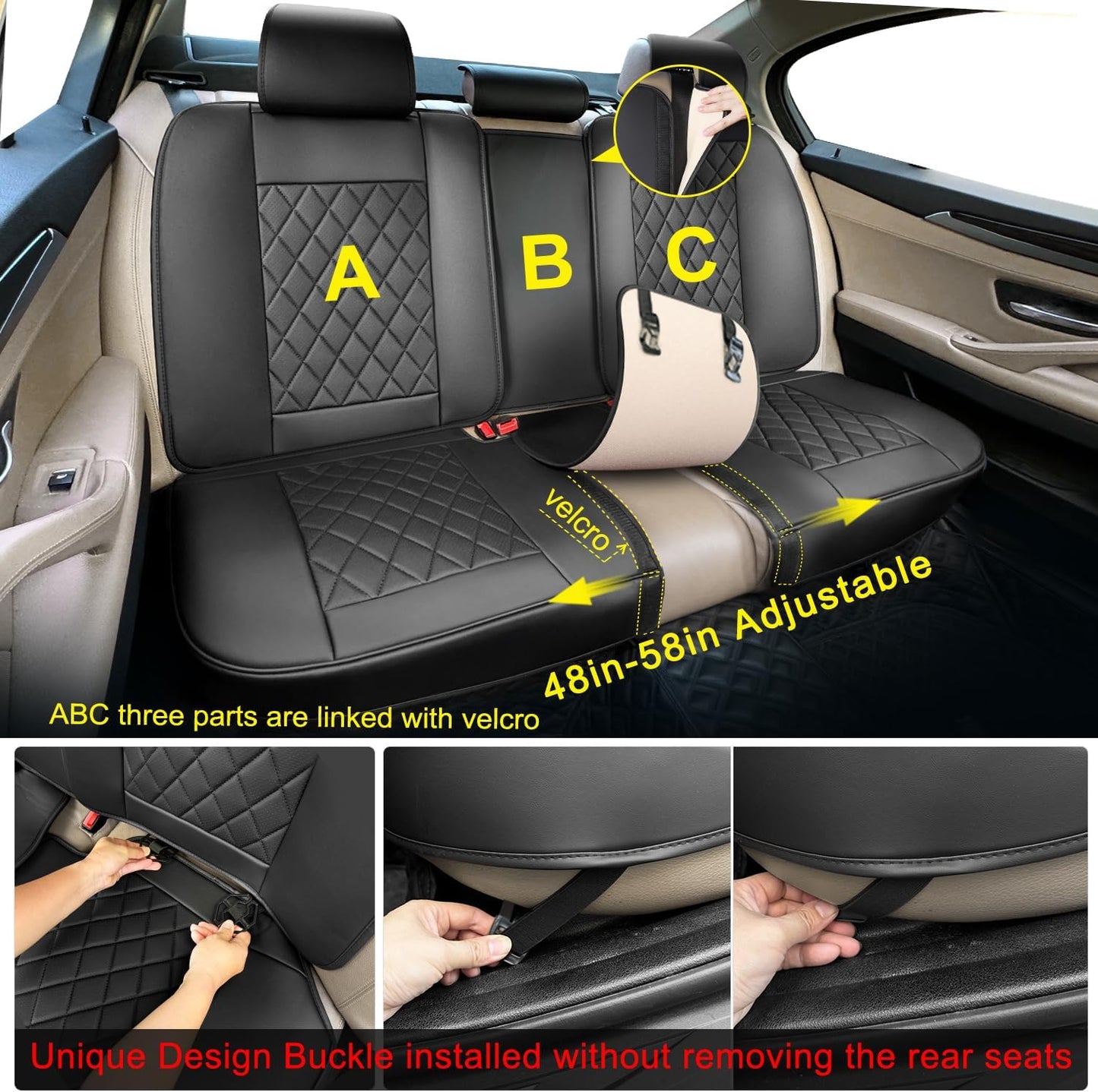 Leather Car Seat Covers Full Set,Unique Rear Design Easy to Install Car Seat Cover Protectors,Universal Full Surround Front Back Auto Seat Cover,Car Seat Cover for Sedan Cars Pick-up Trucks SUV