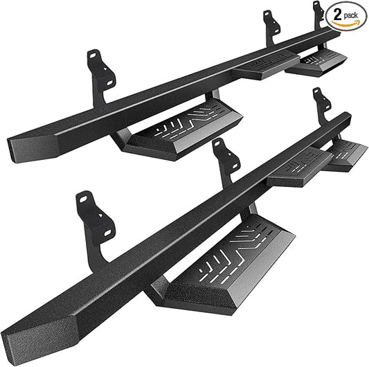 PZ Running Boards Compatible with 2017-2024 F250 F350 Super Duty Crew Cab, Drop Side Steps Black Heavy Duty Carbon Steel Rails Nerf Bars