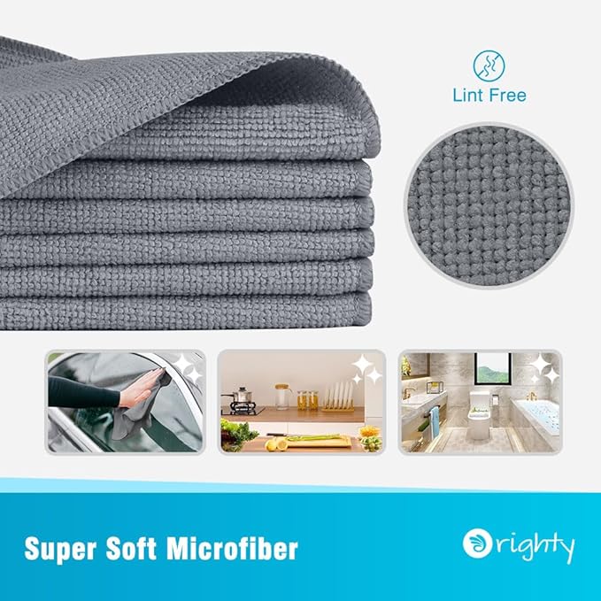 Orighty Microfiber Cleaning Cloth, 12 Pack Microfiber Towels for Cars, Highly Absorbent Car Cleaning Supplies, Lint Free Cloths Clean Rags for Car Care, House, Kitchen, 12x12 inch, Grey