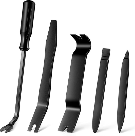 LivTee 5 pcs Auto Trim Removal Tool Kit, No Scratch Plastic Pry Tool Kit - Interior Door Panel Clip Fastener Removal Set for Vehicle Dash Radio Audio Installer (Black)