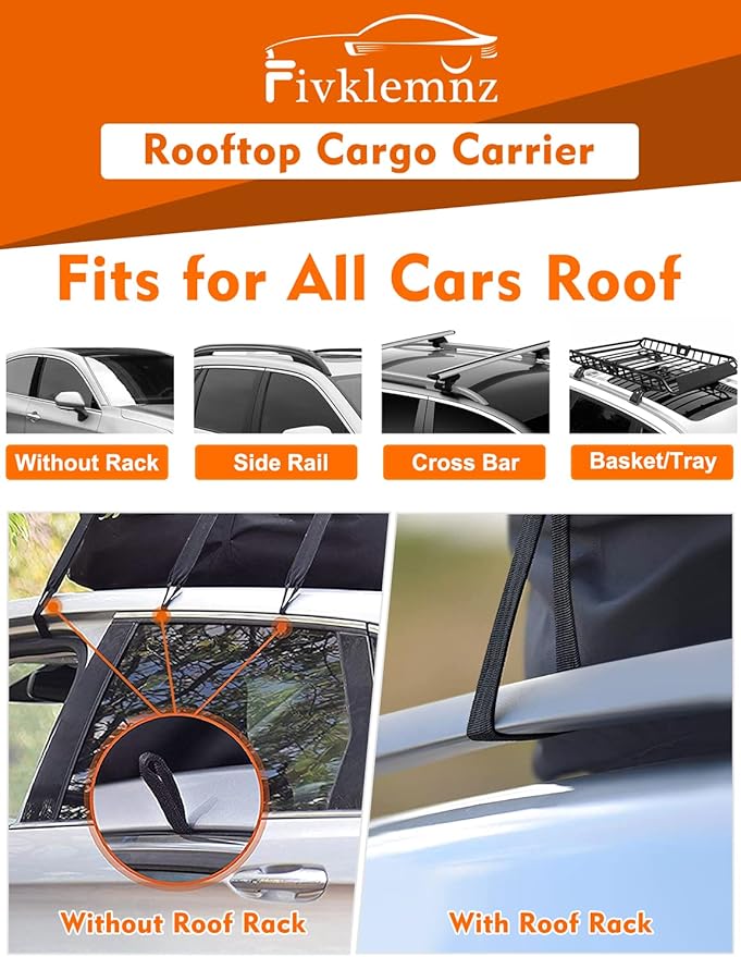 FIVKLEMNZ 21 Cubic Car Rooftop Cargo Carrier Roof Bag Waterproof for All Top of Vehicle with/Without Rack Includes Topper Anti-Slip Mat + Reinforced Straps + 6 Door Hooks + Luggage Lock