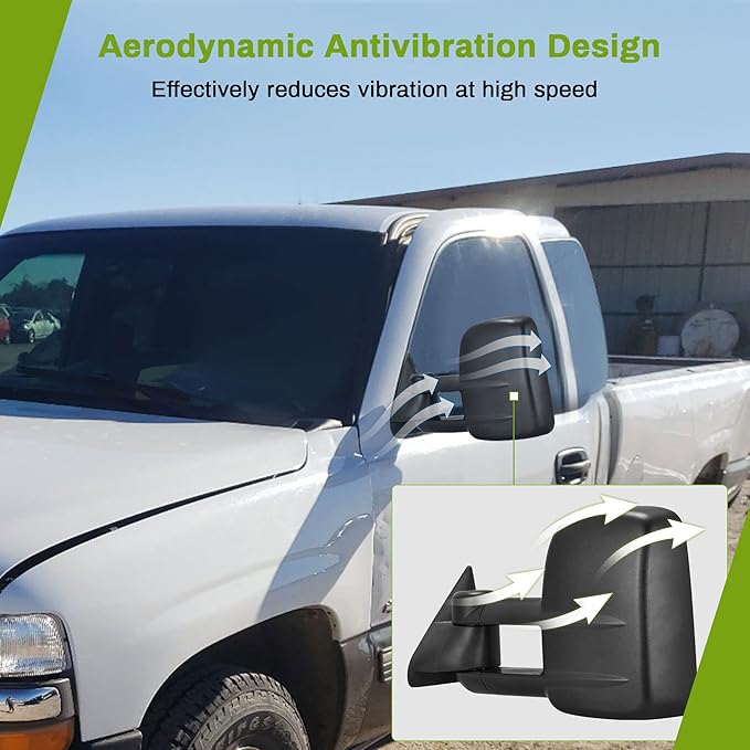 AUTOSAVER88 Towing Mirrors Compatible with 1988-1999 Chevy GMC C1500/K1500, Pair Set for 1988-2000 C2500/C3500/K2500/K3500 Power mirror adjust Manual Telescoping Folding