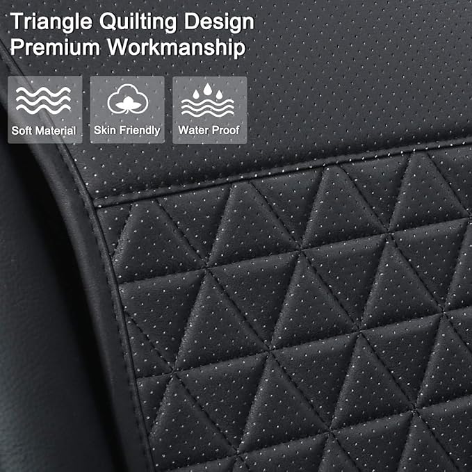 Black Panther 1 Pair Luxury PU Car Seat Covers Protectors for Front Seats, with Partial Backrest Coverage (Middle Part Only), Triangle Pattern, Compatible with 95% Cars - Black