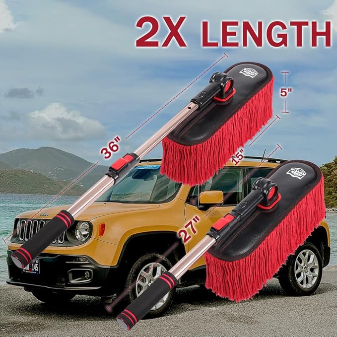 Car Duster Exterior Scratch Free,Car Dust Brush with Extendable Telescoping Handle to Remove Dust Pollen,Duster for Truck,and Motorcycle,Large Car Mop Duster Head with Wax Cotton Hair