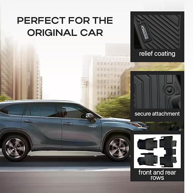 Compatible with Toyota Highlander 2020-2024 2025 (7 Seats) – Heavy Duty 3-Row All-Weather Protection, Waterproof TPE Car Floor Mats Full Set