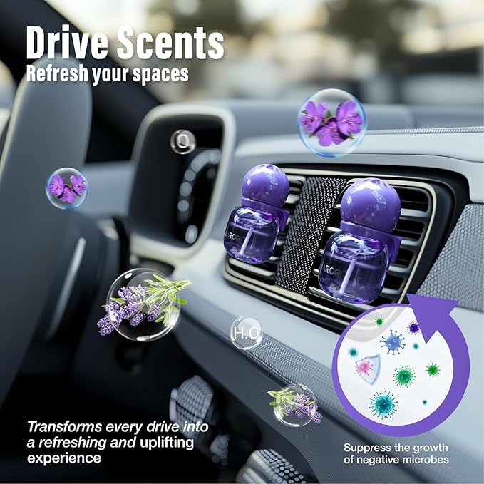 Car Air Freshener Vent Clip, Car Fresheners Long Lasting Scent (13ml x 2 Pack), Up to 180 Days, Air Freshener Deodorizer Odor Eliminator for Auto - Lavender Perfume