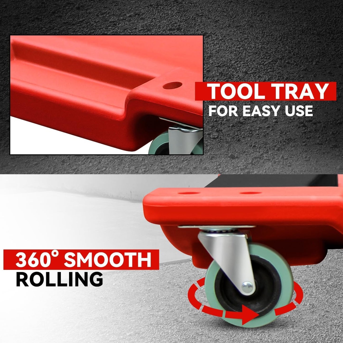 Auto Dynasty 40 Inches Mechanic Creeper, Automotive Garage Repair Low Profile Under Car Rolling Creeper with Padded Headrest, Plastic, Red