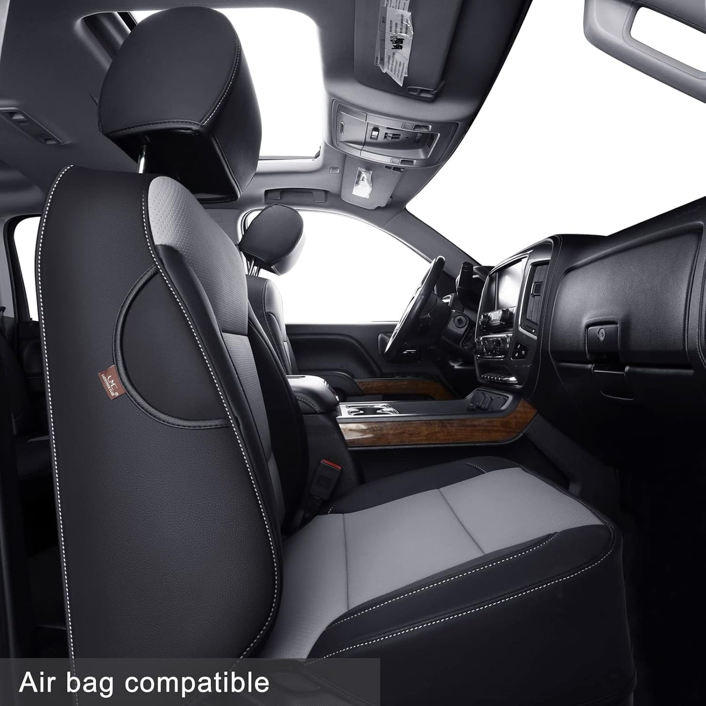LUCKYMAN CLUB Custom Fit Seat Covers for 2014-2018 Chevy Silverado Sierra 1500 Crew Cab, 2015-2019 Silverado Sierra 2500 3500 Crew Cab (Black&Gray)