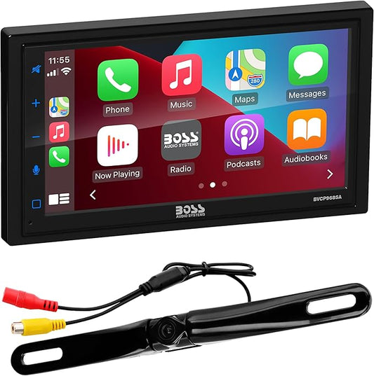 BOSS Audio Systems BCPA9685RC Car Audio Stereo System, Apple CarPlay, Android Auto, 6.75 Inch Double-Din, Touchscreen, Bluetooth Audio and Calling Head Unit, AM/FM Radio Receiver, USB, Backup Camera