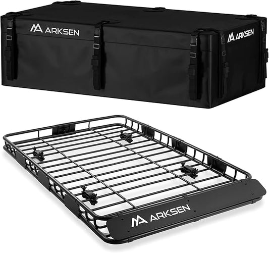 ARKSEN 64 x 39 x 4 Inch Upgrade Universal Roof Rack with Waterproof Bag - 150Lbs Capacity Heavy Duty Rooftop Cargo Carrier with Extension for Car, SUV & Pickup