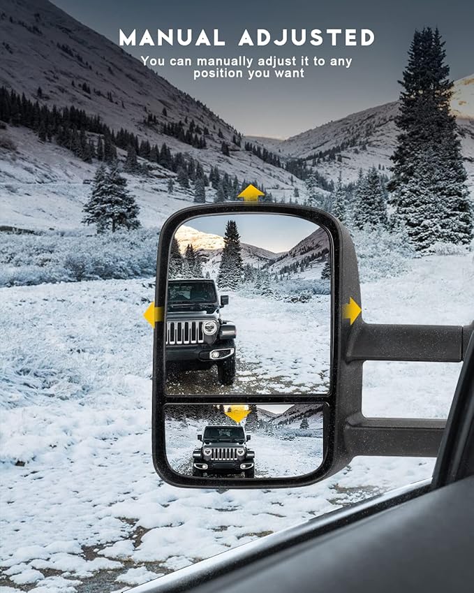 OCPTY Pair Set Towing Mirrors Manual Telescoping Extended Side View Mirror For Chevy Silverado Suburban Tahoe Avalanche, For Gmc Sierra Yukon Xl Yukon (Just Fit 07 New Body Style