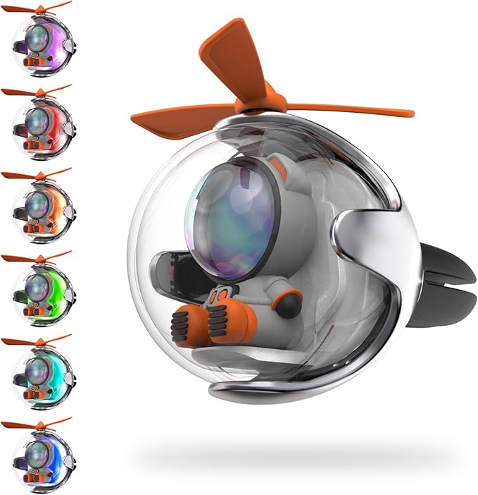 Astronaut Design Car Air Freshener with LED Lights & 4 Scented Pads – Light Fragrance, Decorative Auto Accessories