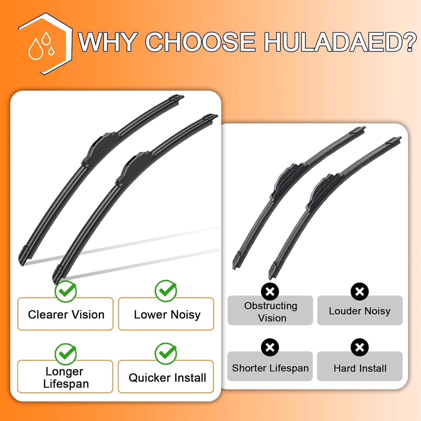 HULADAED® 26''+24''+14'' Windshield Wipers Replacement for Honda Pilot 2022-2016,Silicone Front Rear Wiper blades for MY Car-All Weather & Quiet(3 PACK)