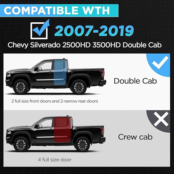 PZ Double Cab Drop Down Side Steps Running Boards Compatible with 2007-2019 Chevy Silverado 2500HD 3500HD, Black Heavy Duty Carbon Steel Truck Step Rails Nerf Bars