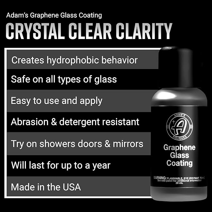 Adam's Polishes Graphene Glass Coating (30ml) - Advanced Rain Windshield Water Repellent for Cars, Shower Doors Mirrors and Other Glass Surfaces | Long Lasting Hydrophobic Graphene Ceramic Coating