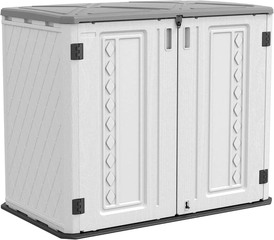 HOMSPARK Storage Shed Weather Resistance, Multi-Purpose Outdoor Storage Cabinet Waterproof, Outdoor Storage Cabinet for Garbage Cans, Lawnmower, Garden Accessories (Off White, Standard-26 cu ft)
