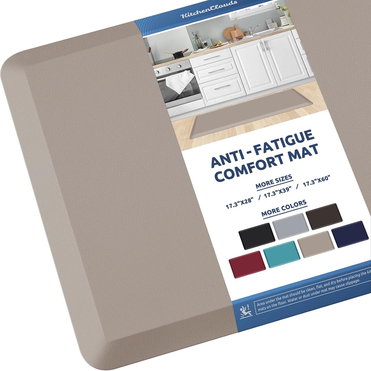 KitchenClouds Kitchen Mat Cushioned Anti Fatigue Kitchen Rug 17.3"x39" Waterproof Non Slip Kitchen Rugs and Mats Standing Desk Mat Comfort Floor Mats for Kitchen House Sink Office (Khaki)