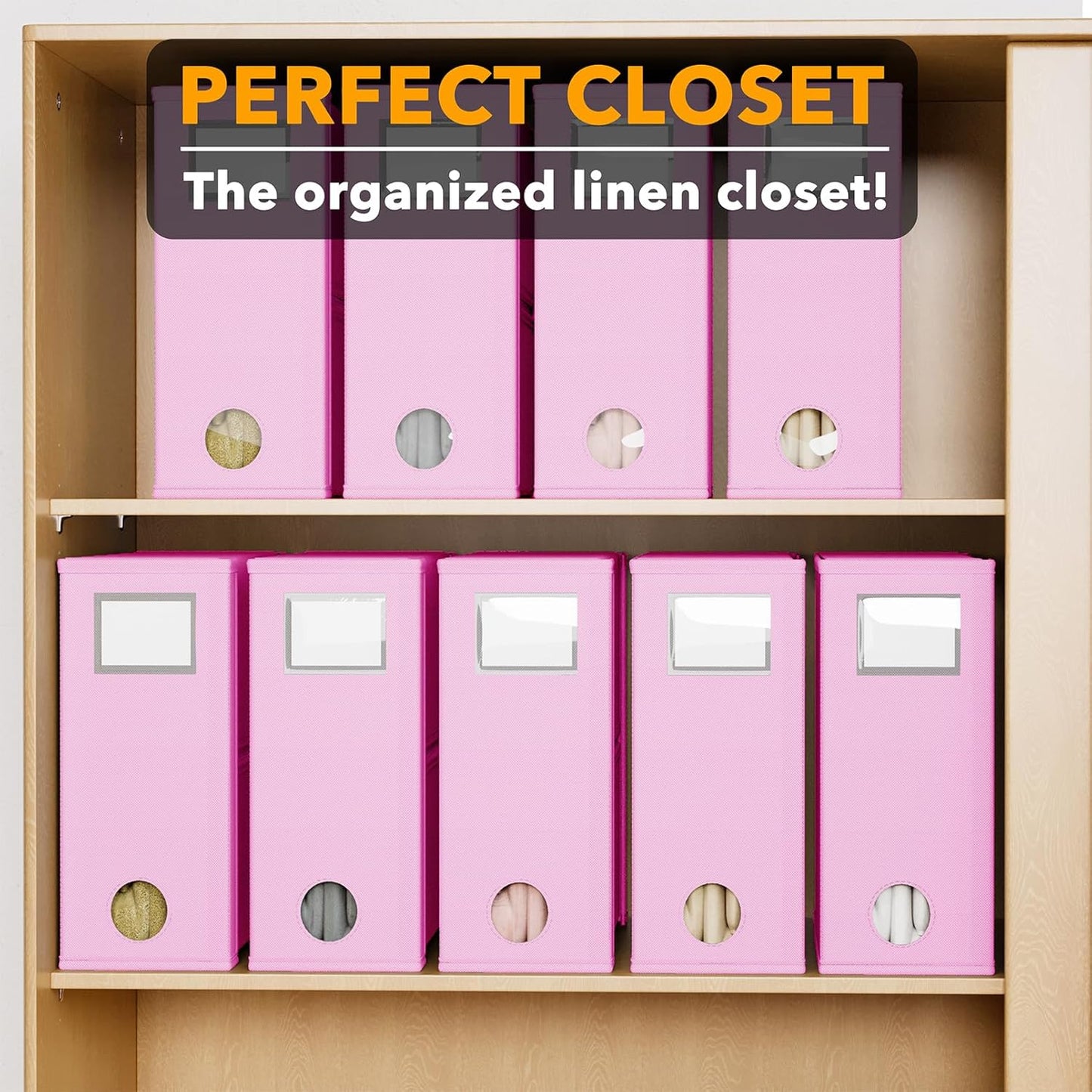 SpaceAid 9 Pack Bed Sheet Organizers and Storage, Foldable Sheet Organizer with Window for Linen Closet, Set Folder Keeper for Queen & King Size Bedding Storage (Pink)