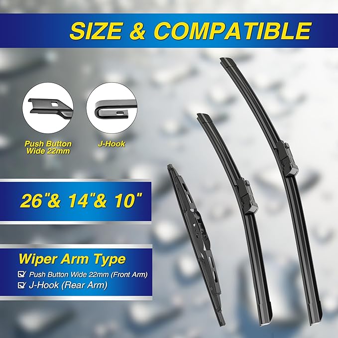 5 PLUS® Silicone Windshield Wipers Replacement for 2013-2021 BUICK Encore,2015-2021 CHEVY Trax Wiper Blades(Set of 3),Automotive Replacement Windshield Wiper Blades For My Car-26"/14"/10"