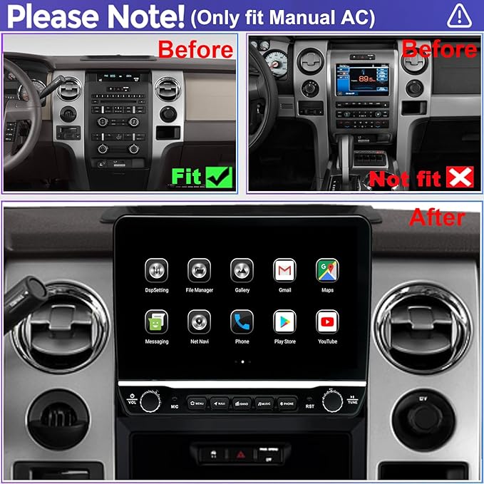 for Ford F150 Radio Upgrade 2009 2010 2011 2012,QLED Touch Screen Stereo,8 Core CPU,Carplay Android Auto Ready,Keep OEM Steering Wheel Control,Back Camera Included,Only fit Manual AC