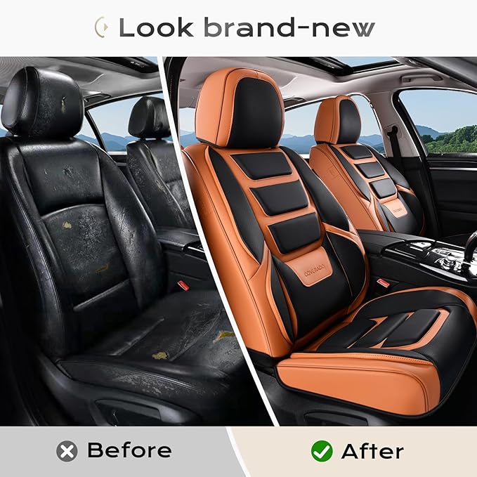 Coverado Car Seat Covers, Front Covers for Cars, Car Seat Cover Front Seats, Automotive Seat Cover, Waterproof, Leather Car Seat Cushion, Universal Interior Covers Seat Protectors for Most Cars