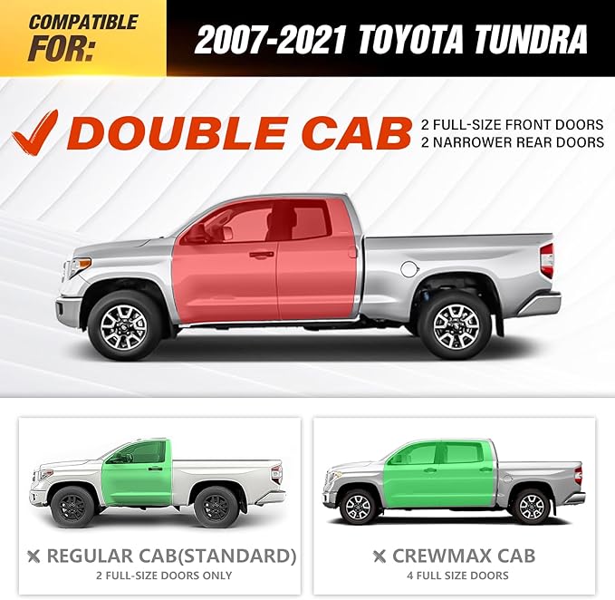 Double Cab Running Boards Side Steps Compatible with 2007-2021 Toyota Tundra Extended Cab (2 Half-Size Rear Doors), Bolt-on Nerf Bar Step Rails, Two Stairs Design (Black Steel, Star Logo)