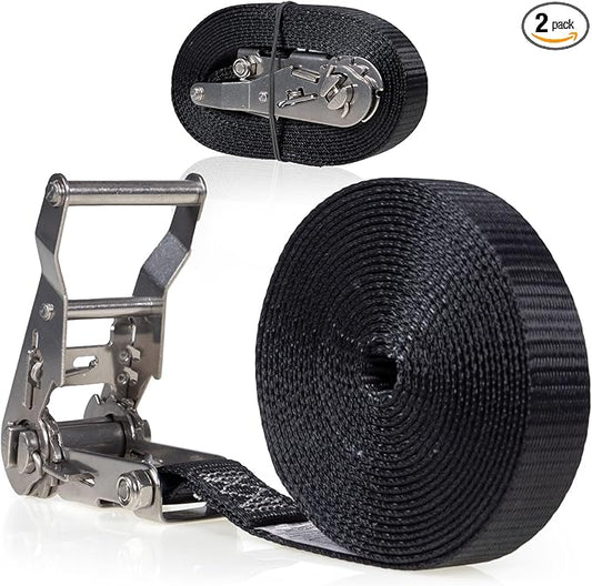 US Cargo Control Endless Ratchet Straps 1" X 15' (2-Pack), 3,300 LBS Break Strength, Stainless Steel Tie Downs, Marine Tie Down Straps for Boats, ATVs, Trees, Camping, Snow, Saltwater Applications