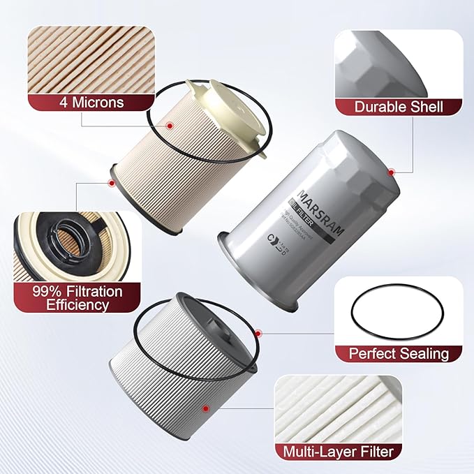 Marsram 6.7 Cummins Fuel Filter and Oil Filter Kit Fits for 2019-2023 Ram 2500 3500 4500 5500, 6.7 Cummins Oil Filter for 2019 2020 2021 2022 2023 Dodge Ram Replaces 68157291AA 68436631AA 5083285AA