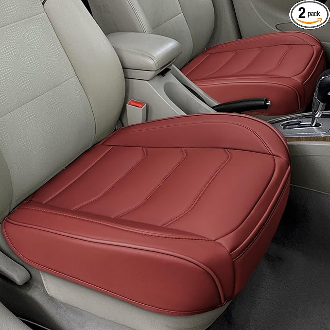 Car Seat Cover for Luxury & Comfort - PU Leather, Anti-Slip, Full Wrap Protection with Storage Pocket for Bottom Cushion - Universal Fit for 95% of Vehicles (Dull-red,2 Piece)
