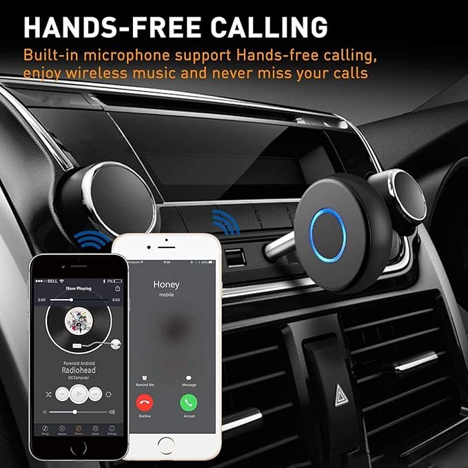 SONRU Bluetooth Aux Adapter for Car, Wireless Audio Receiver, Portable Hands-Free Kit with RCA AUX 3.5mm for Home/Car Stereo Music Streaming Sound System