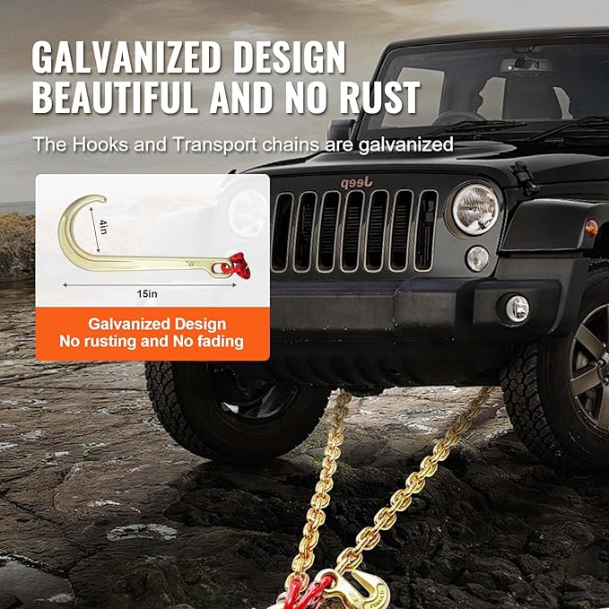 VEVOR G80 V Bridle Chain, 5/16" x 2' Towing Chain Bridle with 15" J Hooks and Grab Hooks, Heavy Duty Transport Tow Chain Bridle with 10800 lbs Safe Working Load for Flatbed Truck Wrecker Recovery