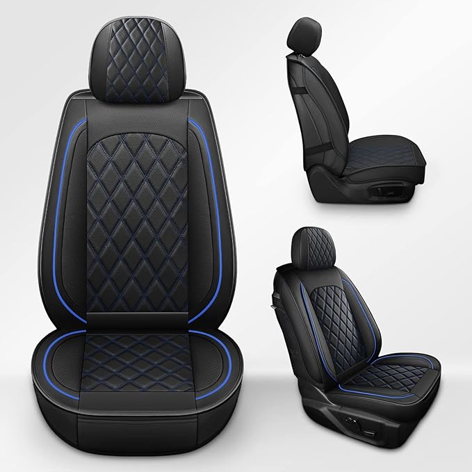 MIROZO Seat Covers Full Set, Car Seat Covers Blue Faux Leather Seat Covers Automotive Seat Covers Car Seat Protector for SUV Pick-up Truck Sedan,Driver Seat Cover Universal Fit (Black and Blue)