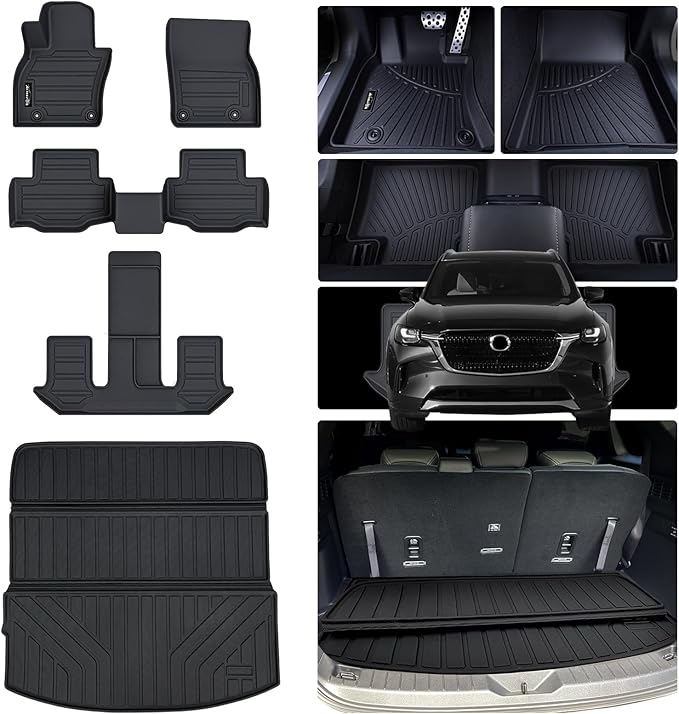 Floor Mats & Cargo Liners for 2024 2025 Mazda CX-90 PHEV 6&7 Seats-2 Row Bucket seat（Not Suitable for 8 Seats） TPE All Weather Protection 3 Rows Car Floor Liners & Trunk mat for CX90