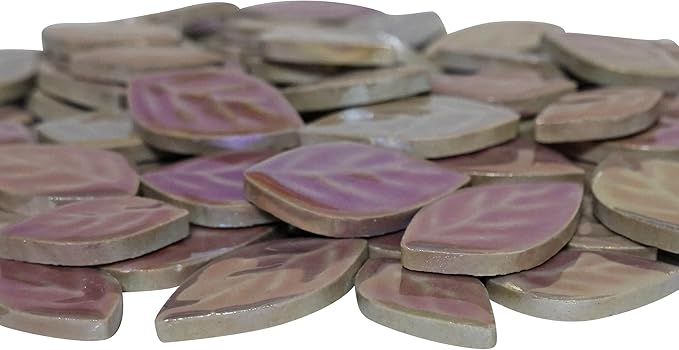 1.1LB Random Iridescent Leaves Ceramics Mosaic Tiles, Making Creative 3 Size Ceramic Mosaic Pieces for DIY Craft,Flowerpots, Vases, Cups, Garden Decor Mosaic Making Supplies (Purple)