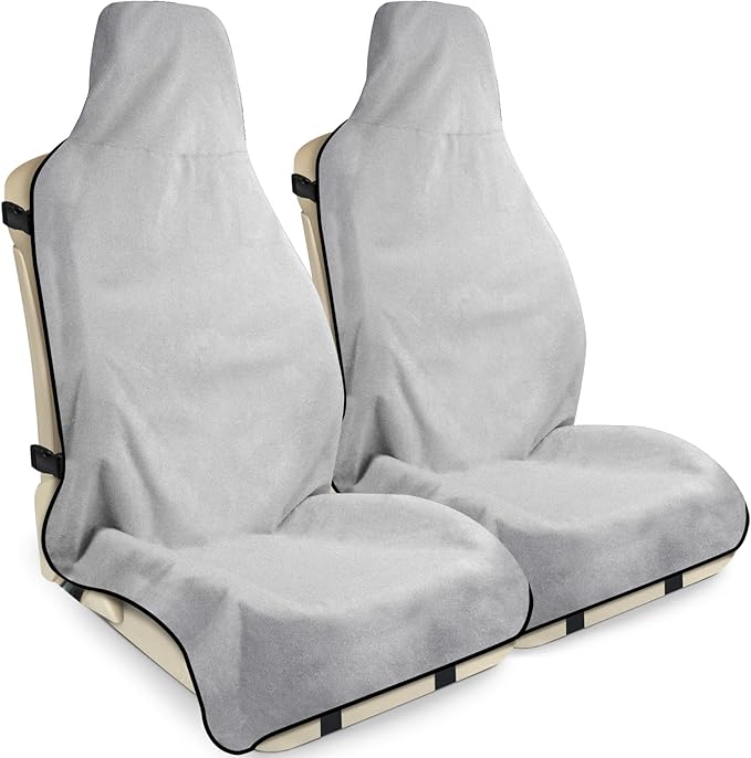 Waterproof Seat Cover Towel, 2PCS Premium Sweat Carseat Protector, Perfect for Universal Anti-Slip Car Truck SUV Seat, Great for Surfing Yoga Gym Workout, Gray