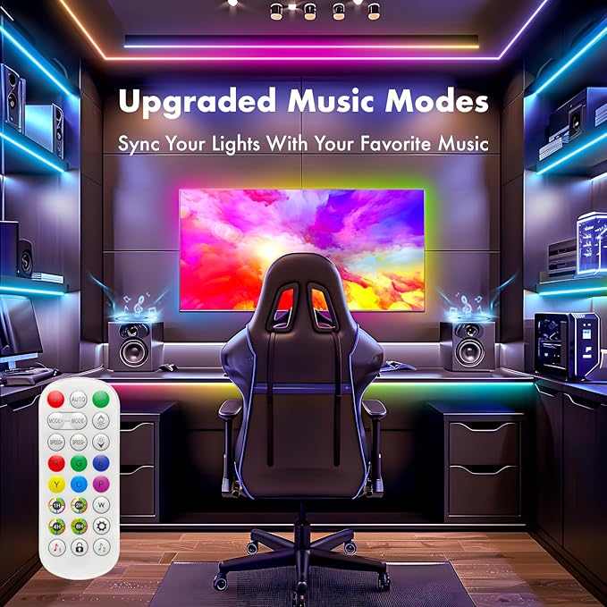 130 ft(2 Rolls of 65ft) IC+RGB,Led Lights for Bedroom,Music Sync Color Changing,Led Strip Lights,with Remote App Control Led Strip,Led Lights for Room Home Kitchen Decor Party