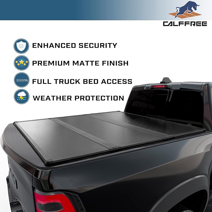 Hard Tri-Fold Truck Bed Cover Compatible with 2009-2025 Dodge Ram 1500 & 2500 6' 4" Bed Without Ram Box (76.3")