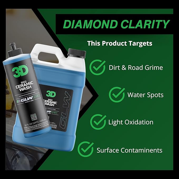 3D SiO2 Ceramic Wash & Wax Soap GLW Series – pH Neutral Car Shampoo with Hydrophobic Protection & Deep Gloss | SiO2 Coating | Scratch-Free Detailing |16 oz