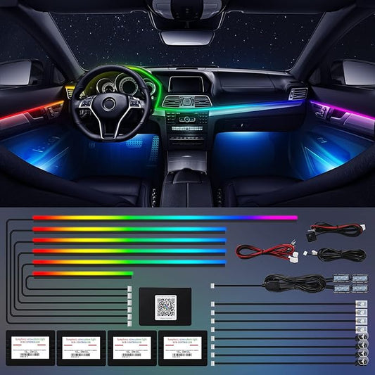 LED Acrylic Car Interior Lights, 18 in 1 Dreamcolor RGB Car Ambient Lighting Kit for Car Include 175-inch Fiber Optic Car Neon Lights String, Led for Footwell, Door Handle, Storage Box