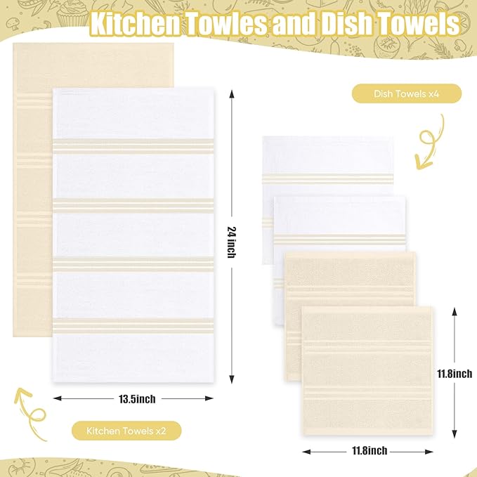 Dish Towels and Dishcloths with Oven Mitts Sets- 100% Cotton Tea Towels for Kitchen- 500 F Heat Resistant Oven Mittens 7.5"x12", Durable Dish Cloths 11.8"x11.8", Absorbent Dish Towels 13.5"x24"