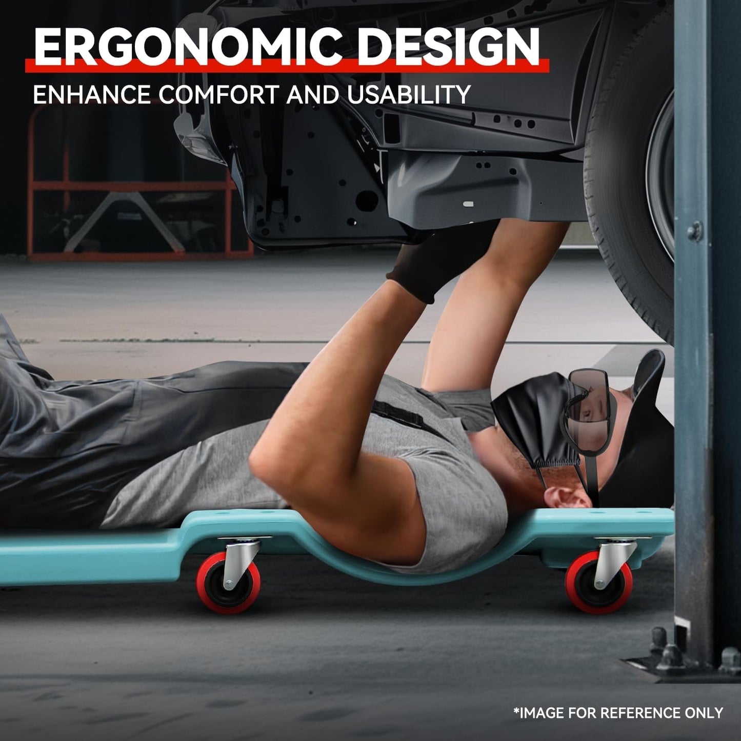 Auto Dynasty 36 Inches Mechanic Creeper, Automotive Garage Repair Low Profile Under Car Rolling Creeper with Padded Headrest, Plastic, Sky Blue