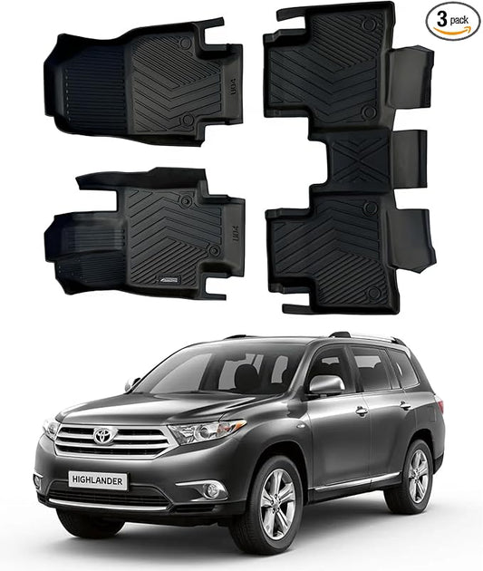 Compatible with Toyota Highlander 2020-2024 2025 (7 Seats) – Heavy Duty 3-Row All-Weather Protection, Waterproof TPE Car Floor Mats Full Set