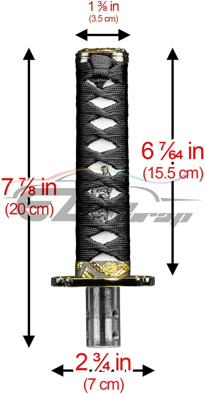 EZAUTOWRAP 15cm Black White Shift Knob Samurai Sword Alloy Katana with Adapter Universal