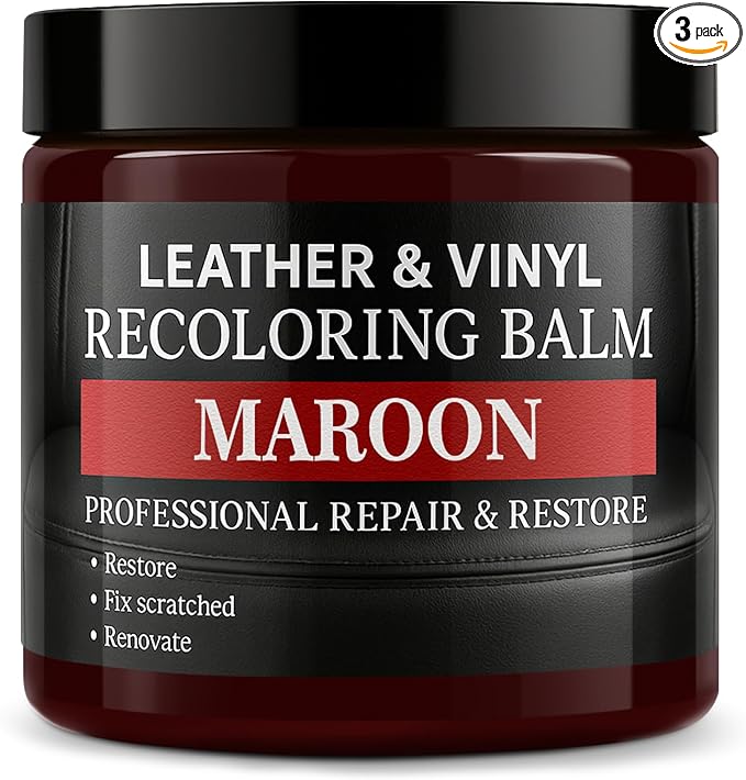 Leather Color Restorer, Recoloring Balm, Scratch Remover, Dye, Paint, Repair Kit for Furniture, Couches, Car Seats, Shoes, Bags, Maroon