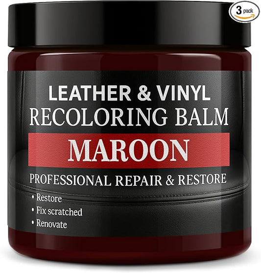 Leather Color Restorer, Recoloring Balm, Scratch Remover, Dye, Paint, Repair Kit for Furniture, Couches, Car Seats, Shoes, Bags, Maroon